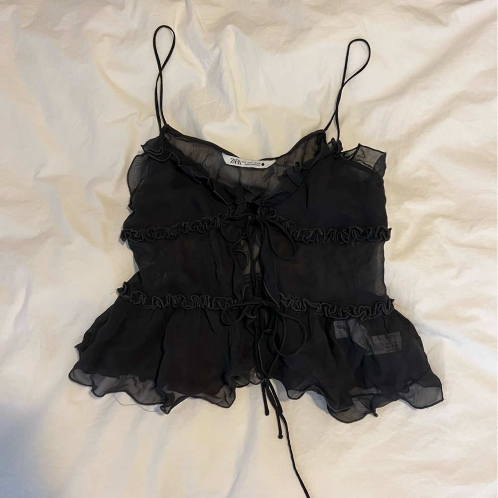 Zara Ruffled Semi Sheer Top